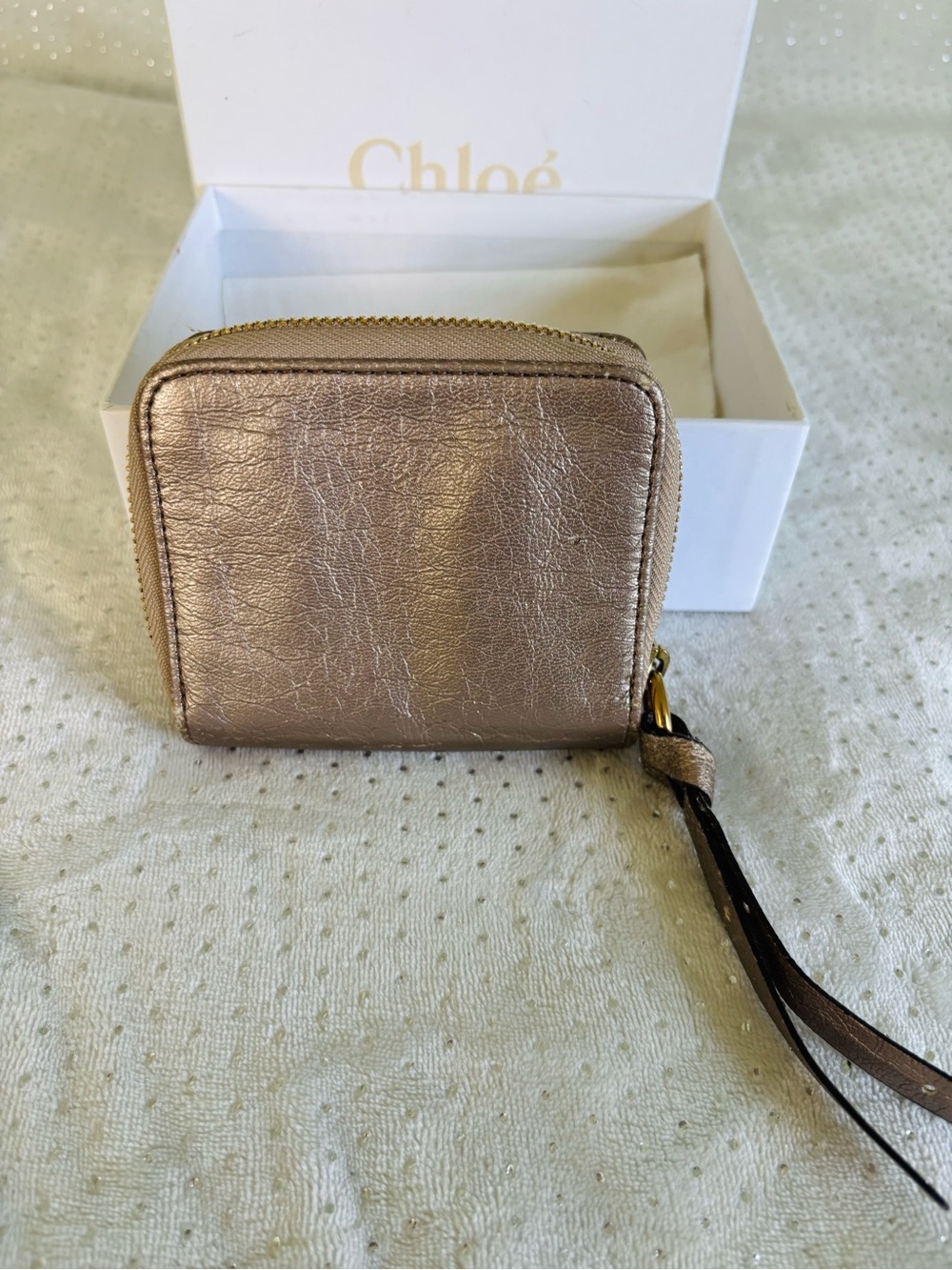 Chloé Square Leather Wristlet in Shimmery Taupe with Champagne/Gold Logo - Picture 5 of 9
